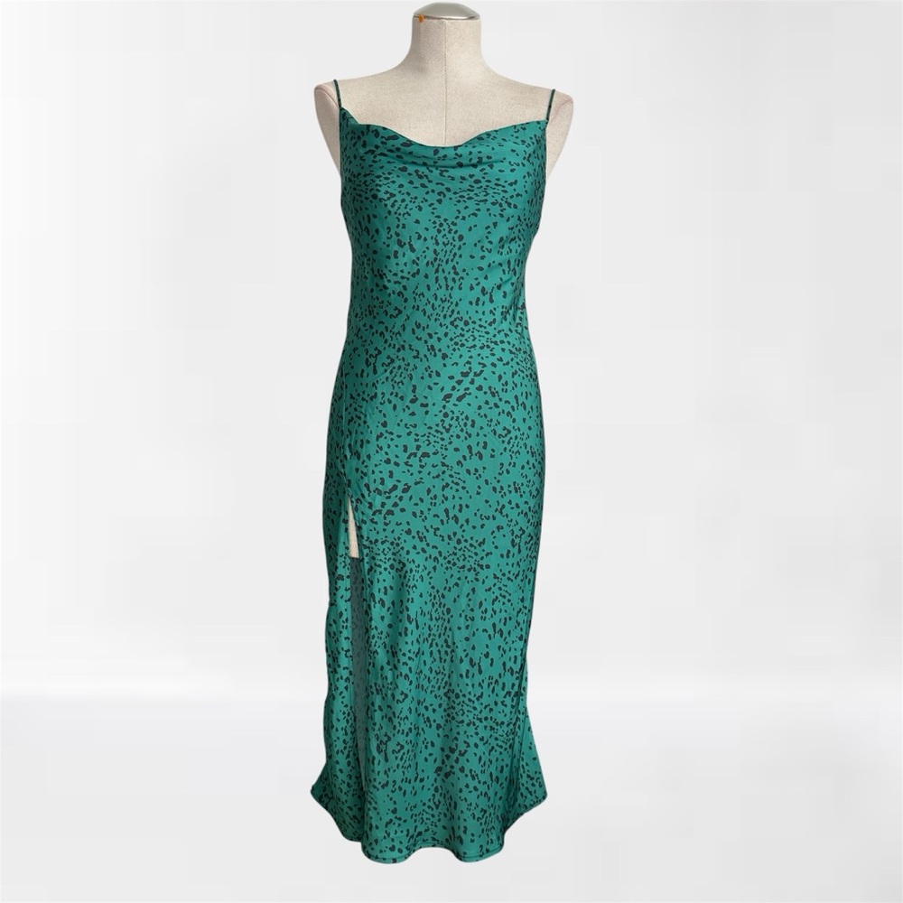 RESA Harper Leopard Midi Slip Dress | Green | Size S